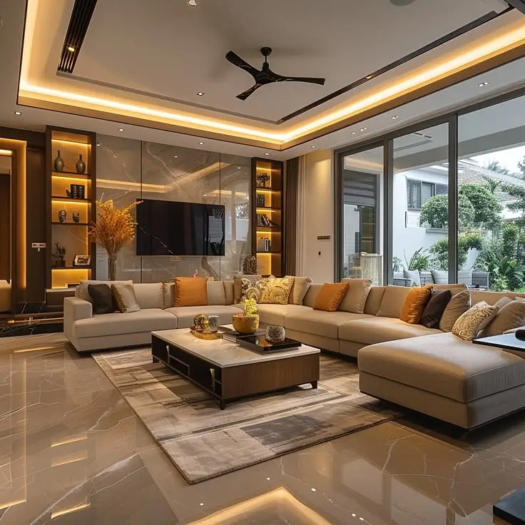 Illustration by Saini Properties Bhubaneswar showing ideal living room placement in the North-East direction as per Vaastu Shastra, with natural light and balanced furniture layout.